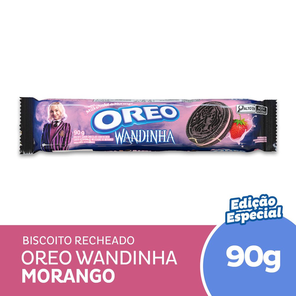 Biscoito Recheado Oreo Milkshake De Morango Wandinha  90g