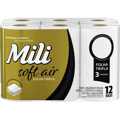 Papel Higiênico Mili Folha Tripla 20m 12 rolos