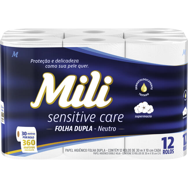 Papel Higiênico Mili Dual Folha Dupla - 30m 12 rolos