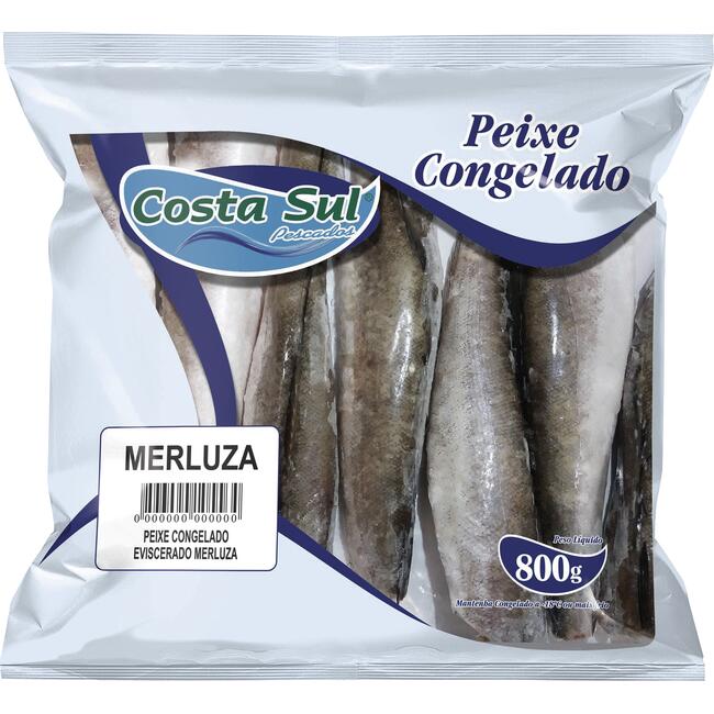 Peixe Merluza Eviscerado Costa Sul Congelada 800g