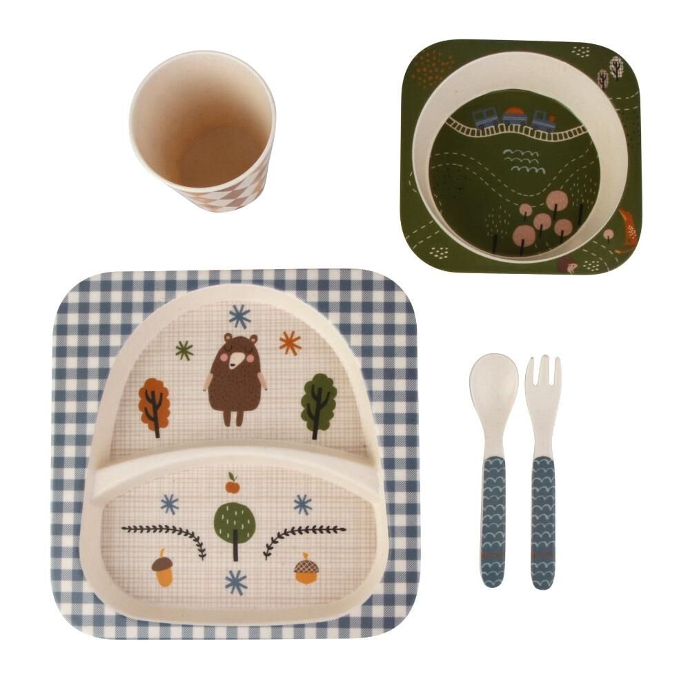 Kit Alimentação A\BABY Fibra De Bambu Adventure Com 5 Peças