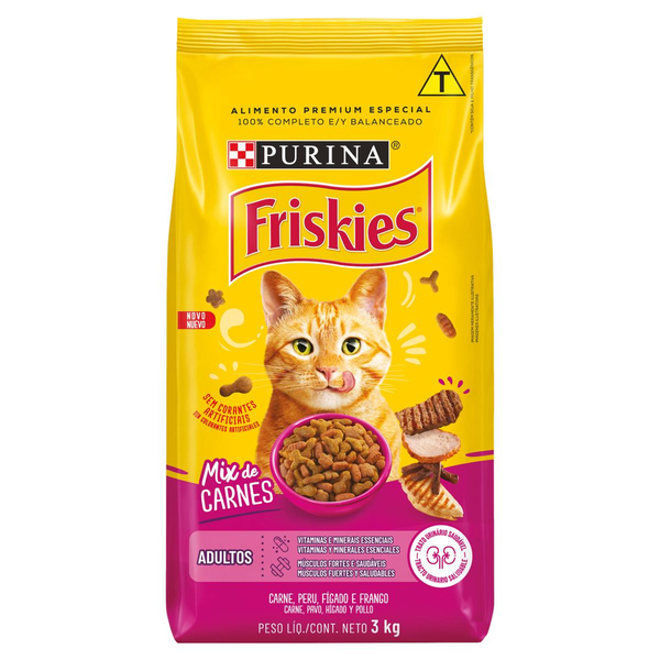Ração Seca Purina Friskies para Gatos Adultos Mix de Carnes 3kg