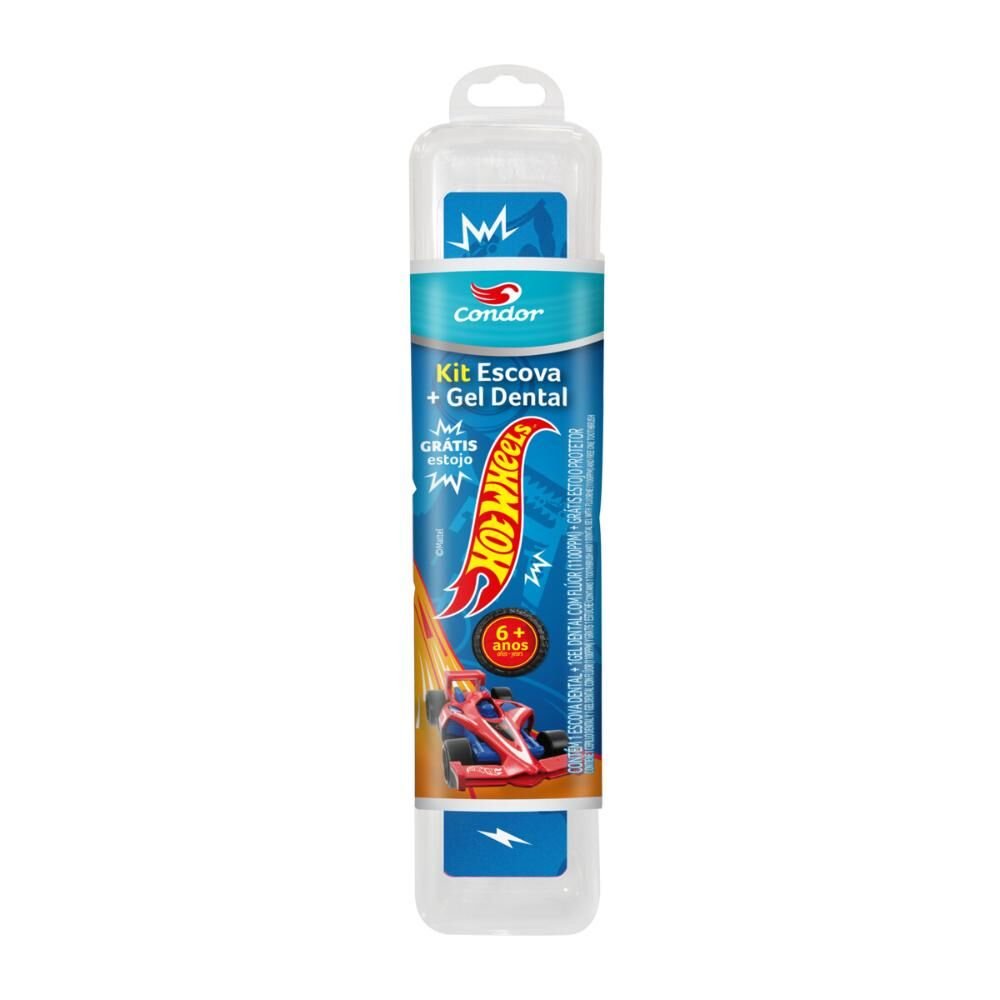 Kit Dental CONDOR Hot Wheels Gel Dental Morango 50g + Grátis Estojo