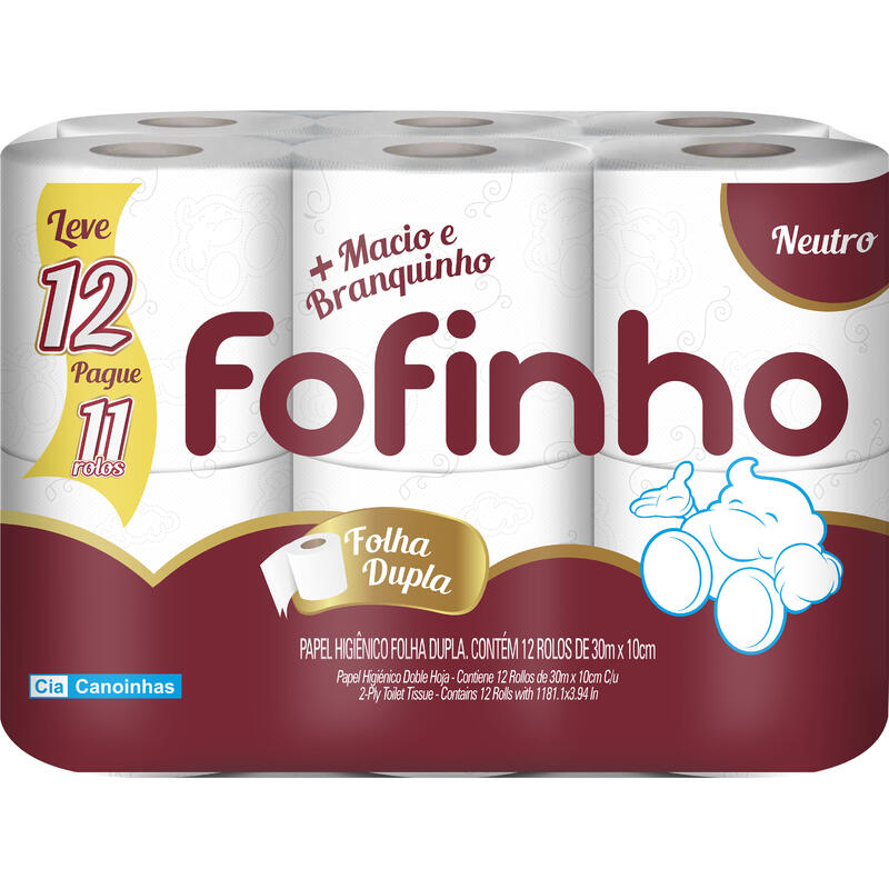 Papel Higiênico Fofinho Folha Dupla 30m LV 12 PG 11 rolos
