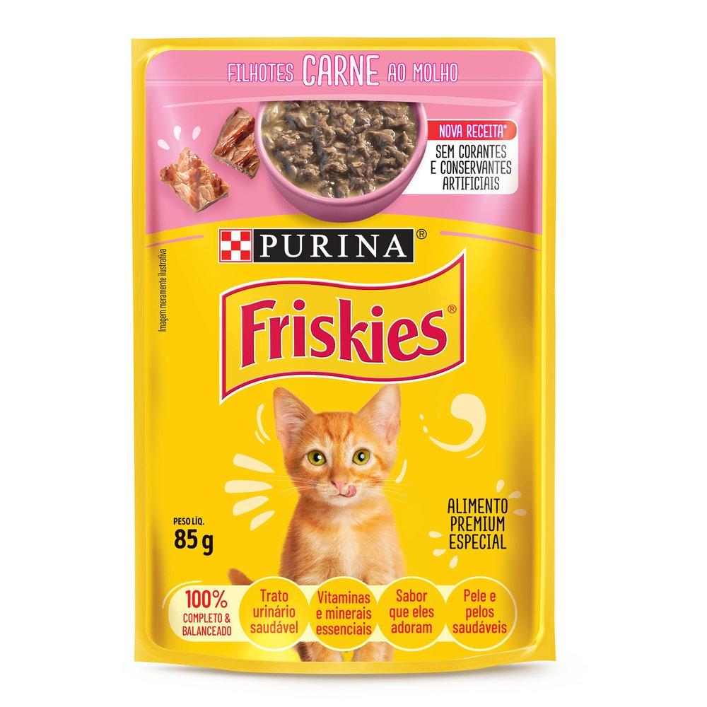 Ração Úmida Purina Friskies para Gatos Filhotes Carne ao molho 85g