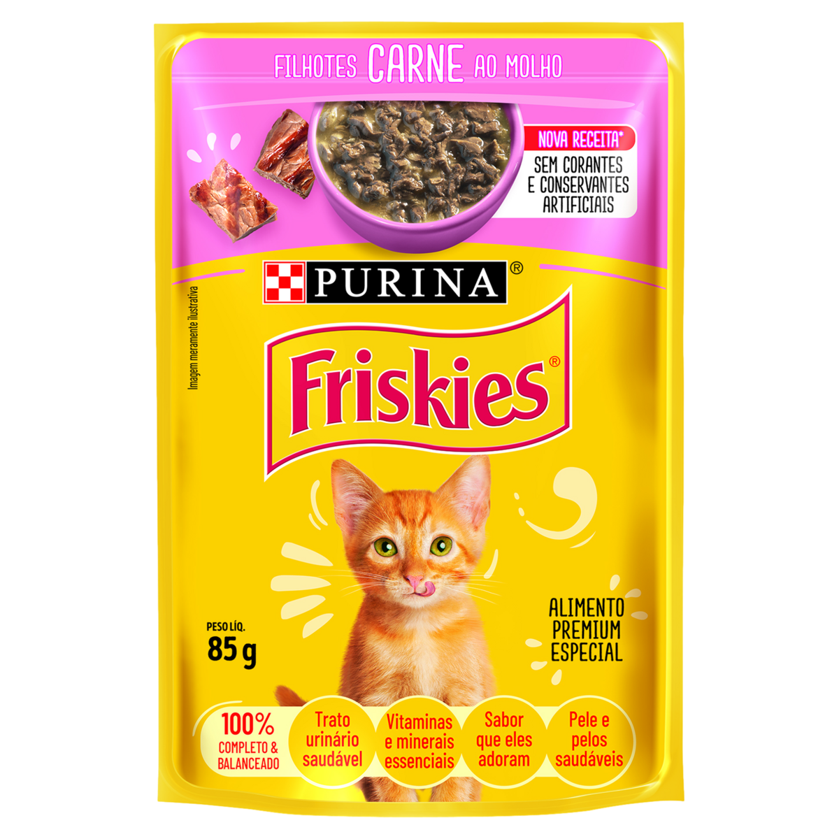 Ração Úmida Purina Friskies para Gatos Filhotes Carne ao molho 85g