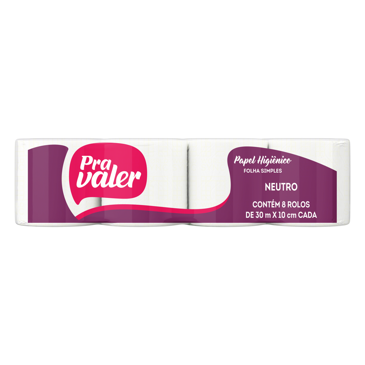 Papel Higiênico Folha Simples Neutro Pra Valer 30m Pacote 8 Unidades