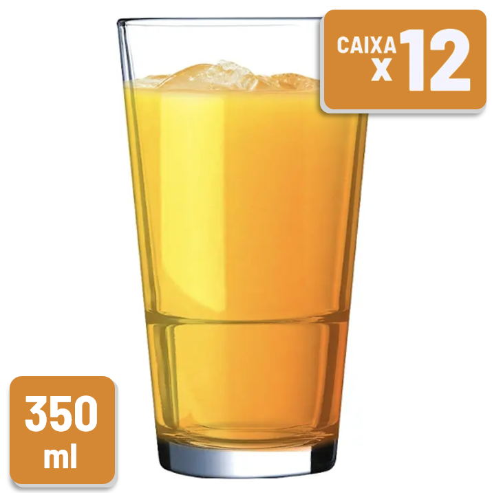 Copo de Vidro Temperado Stack Up Alto Empilhável 350ml Caixa c/ 12 Un