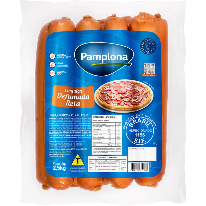 Linguiça Calabresa Pamplona Reta 2,5kg