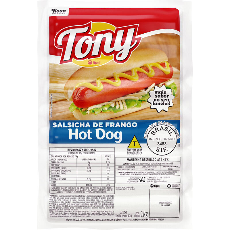 Salsicha de Frango Tony Resfriada 1kg