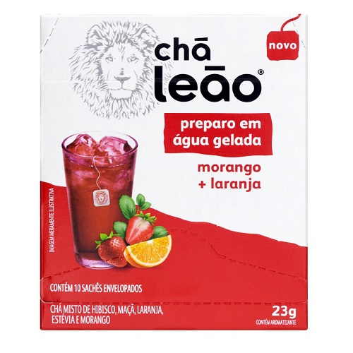 Chá Leão 23g - Morango/ Laranja - Com 10 Saquinhos