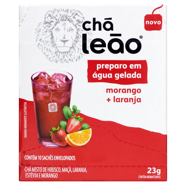 Chá Leão 23g - Morango/ Laranja - Com 10 Saquinhos