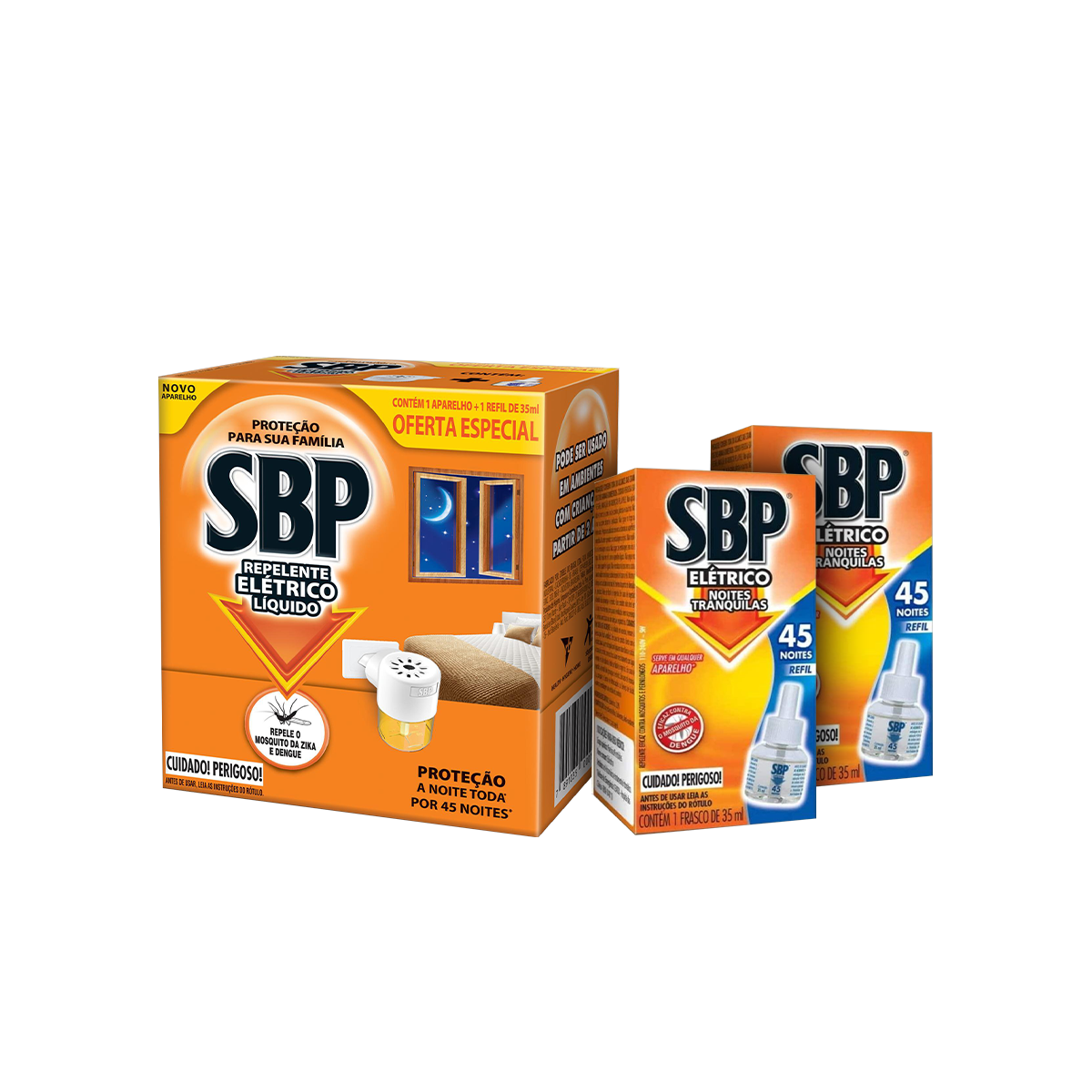 Kit Repelente Elétrico Líquido SBP 45 Noites Novo Aparelho com Refil + SBP Repelente Elétrico Líquido 45 noites Refil 1 unidade 35ml