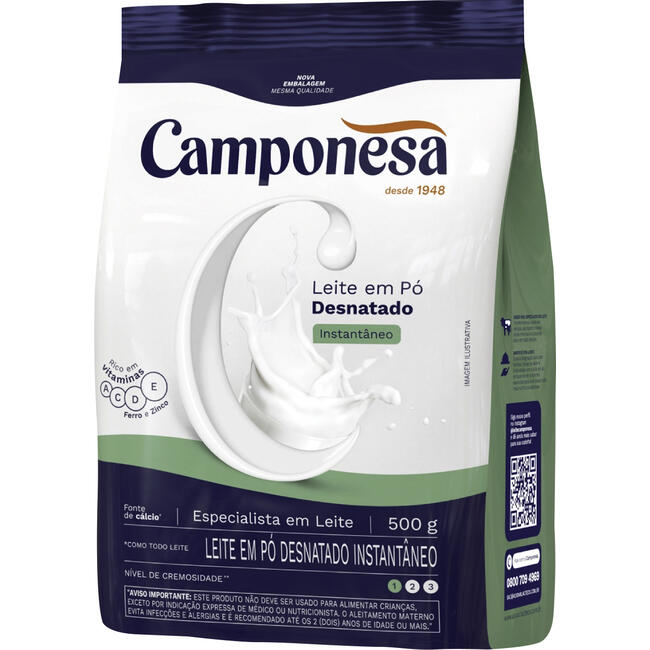 Leite em Pó Camponesa Desnatado Instantâneo 500g