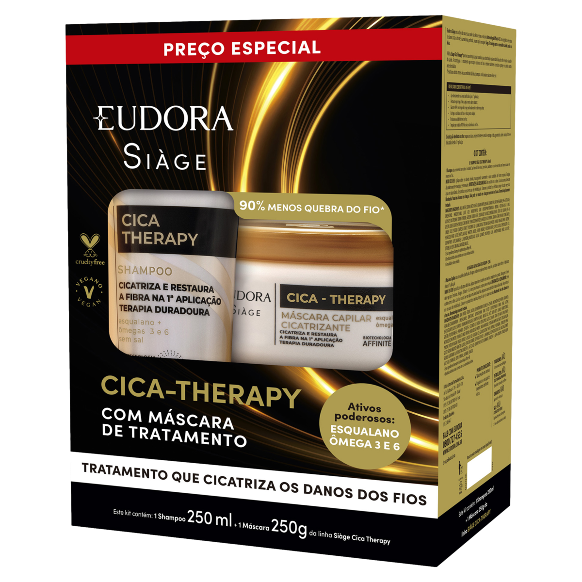 Kit Shampoo 250ml + Máscara de Tratamento 250g Eudora Siàge Cica Therapy