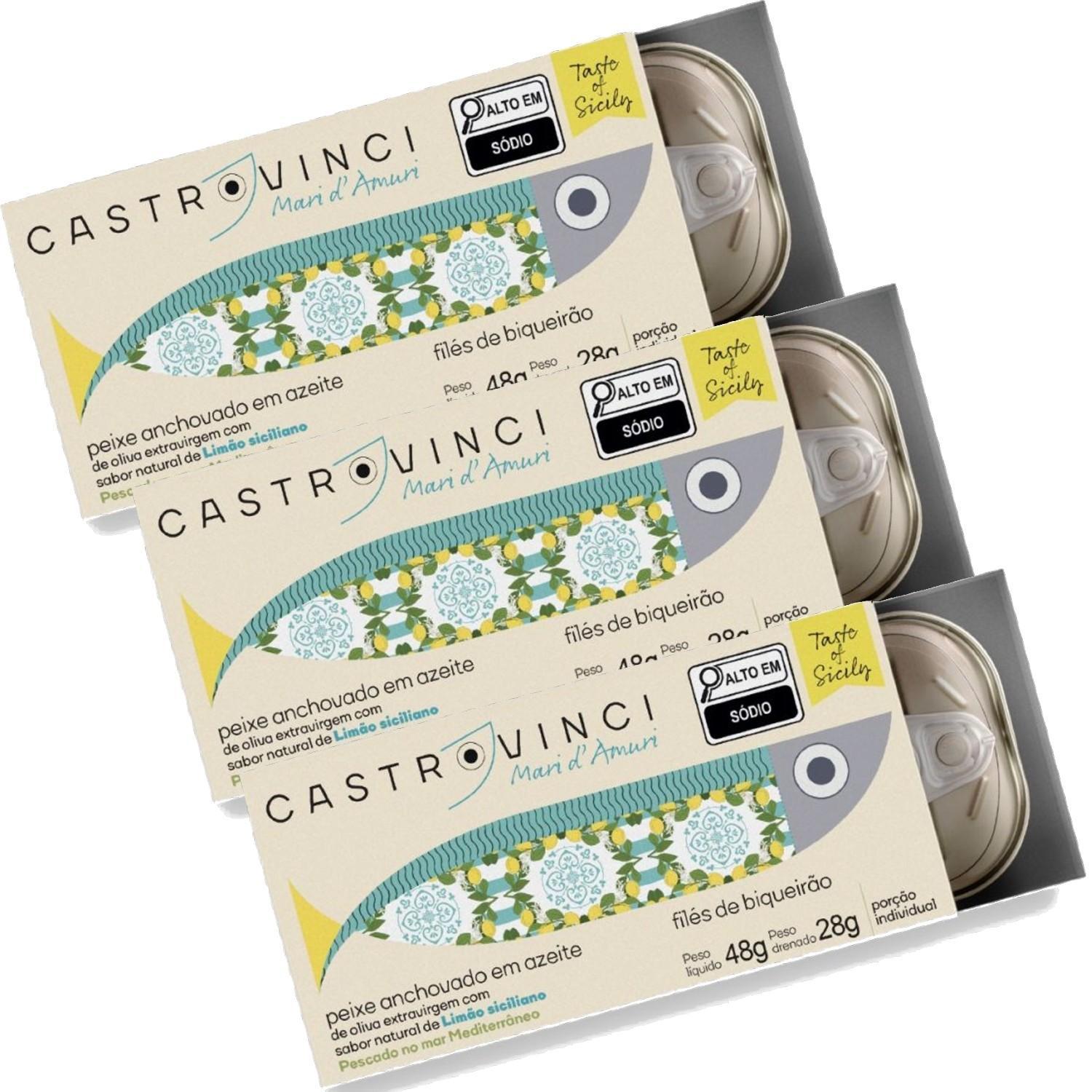 Kit 3und Anchovas Em Azeite Limão Siciliano Castrovinci 48g