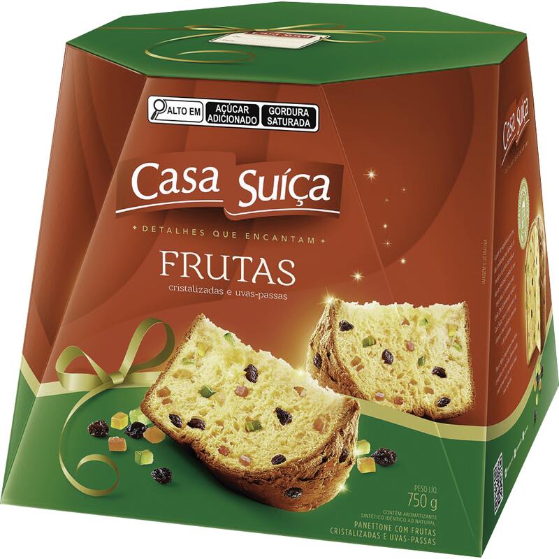 Panettone com Frutas Cristalizadas e Uvas-Passas Casa Suíça Caixa 750g