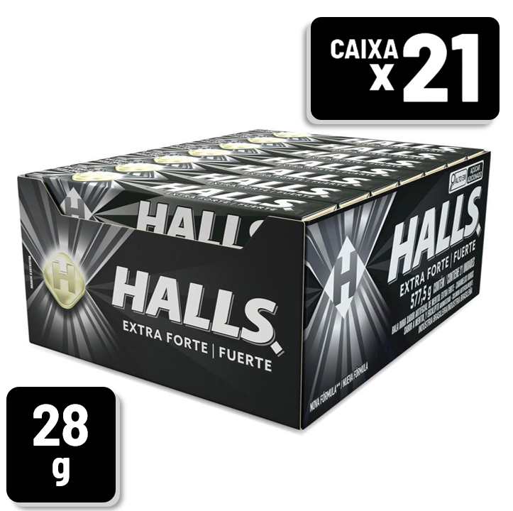 Bala Halls Extra Forte Envelope 28g Caixa c/ 21 un