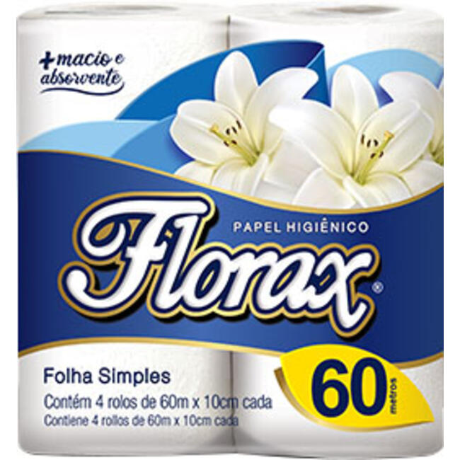 Papel Higiênico Florax Folha Simples - 60m 4 rolos
