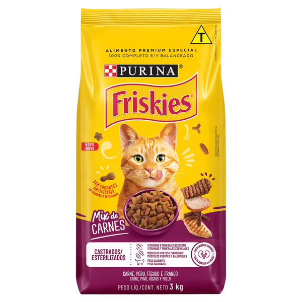 Ração Friskies 3kg - Gatos Castrados - Carne