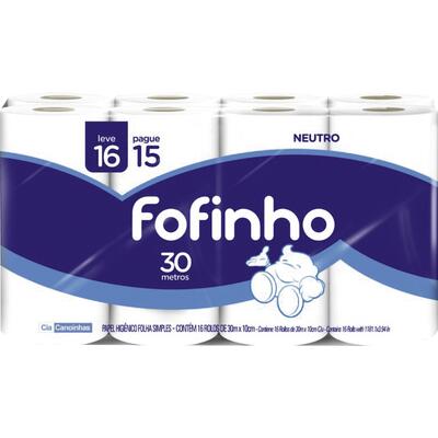 Papel Higiênico Fofinho Folha Simples - 30m 16 rolos
