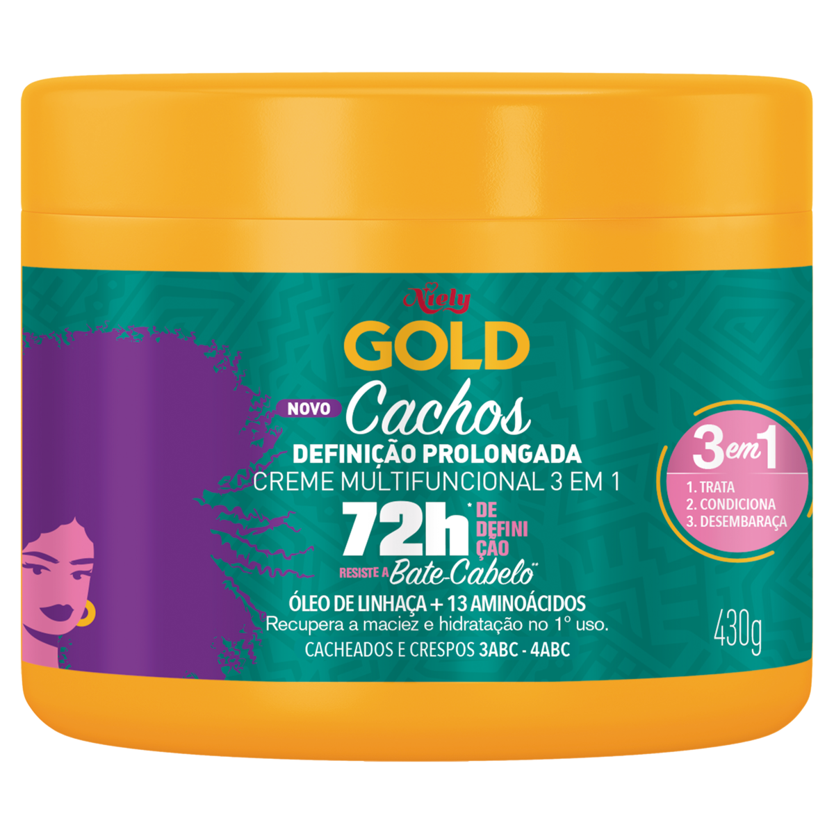 Creme Multifuncional 3 em 1 Niely Gold Cachos Definição Prolongada Pote 430g