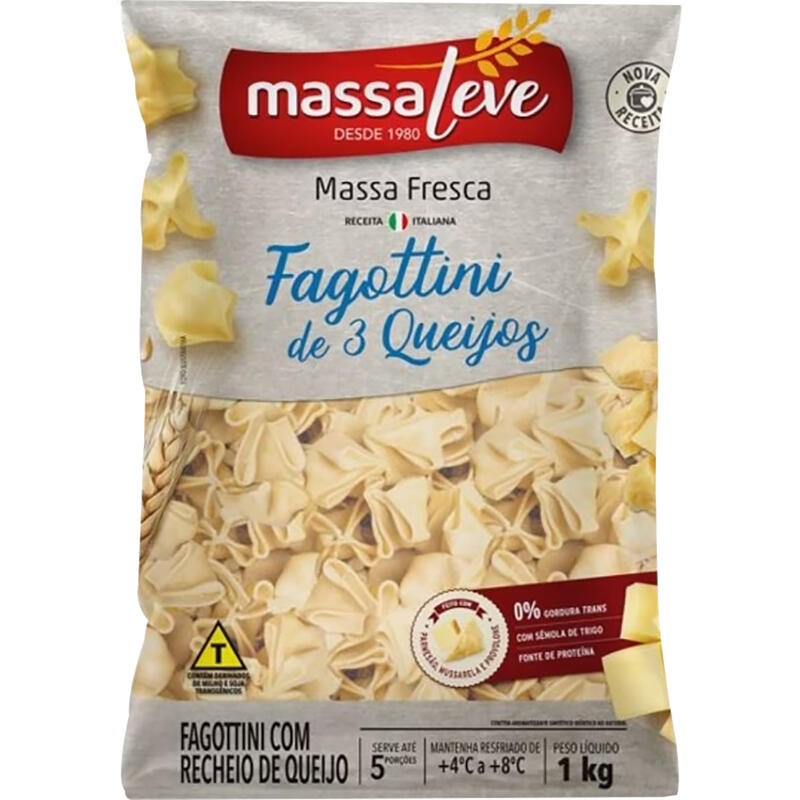 Fagottini Massa Leve 3 queijos 1kg