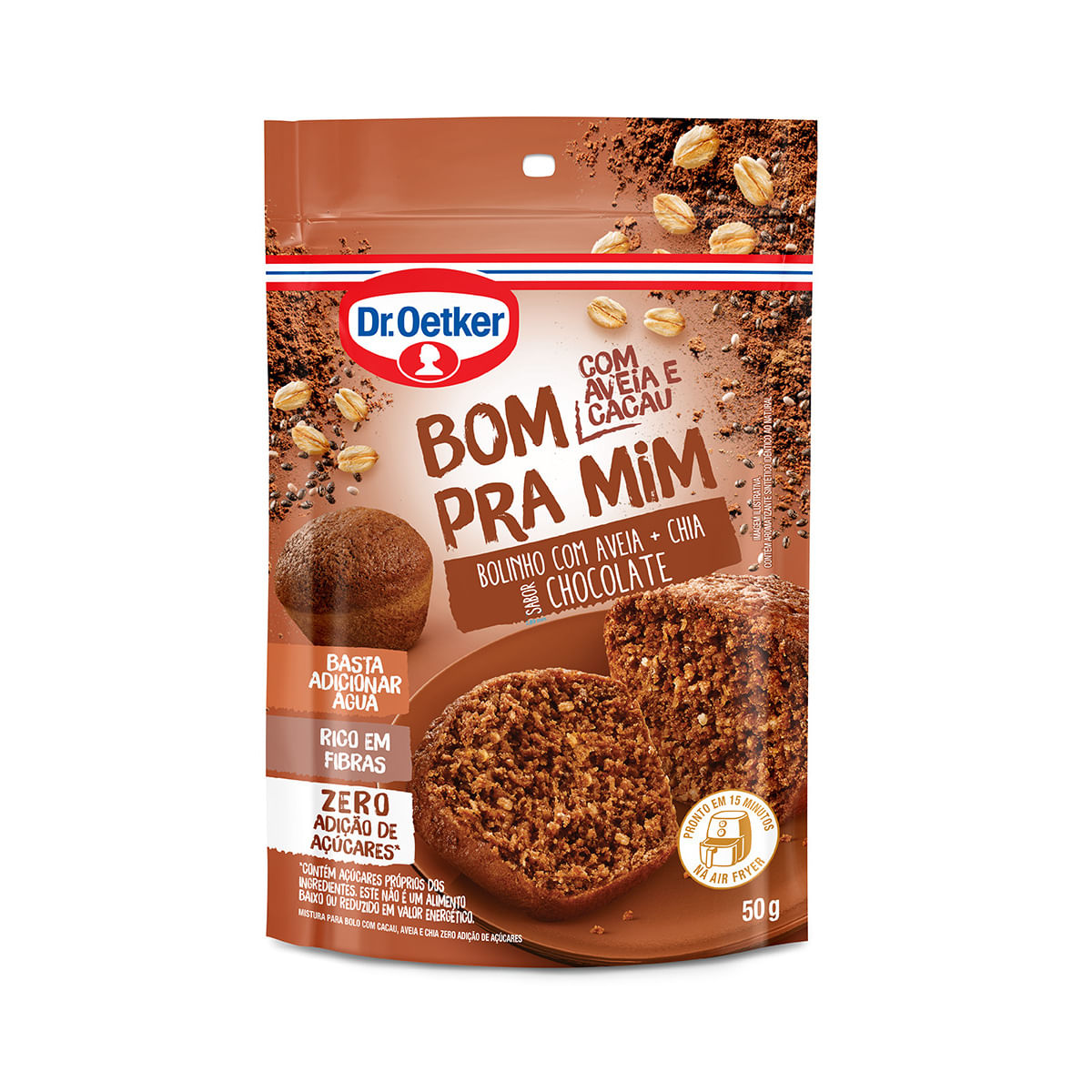 Mistura de Bolo DR OETKER Caneca Aveia + Chia com Chocolate Zero Adição de Açúcares 50g