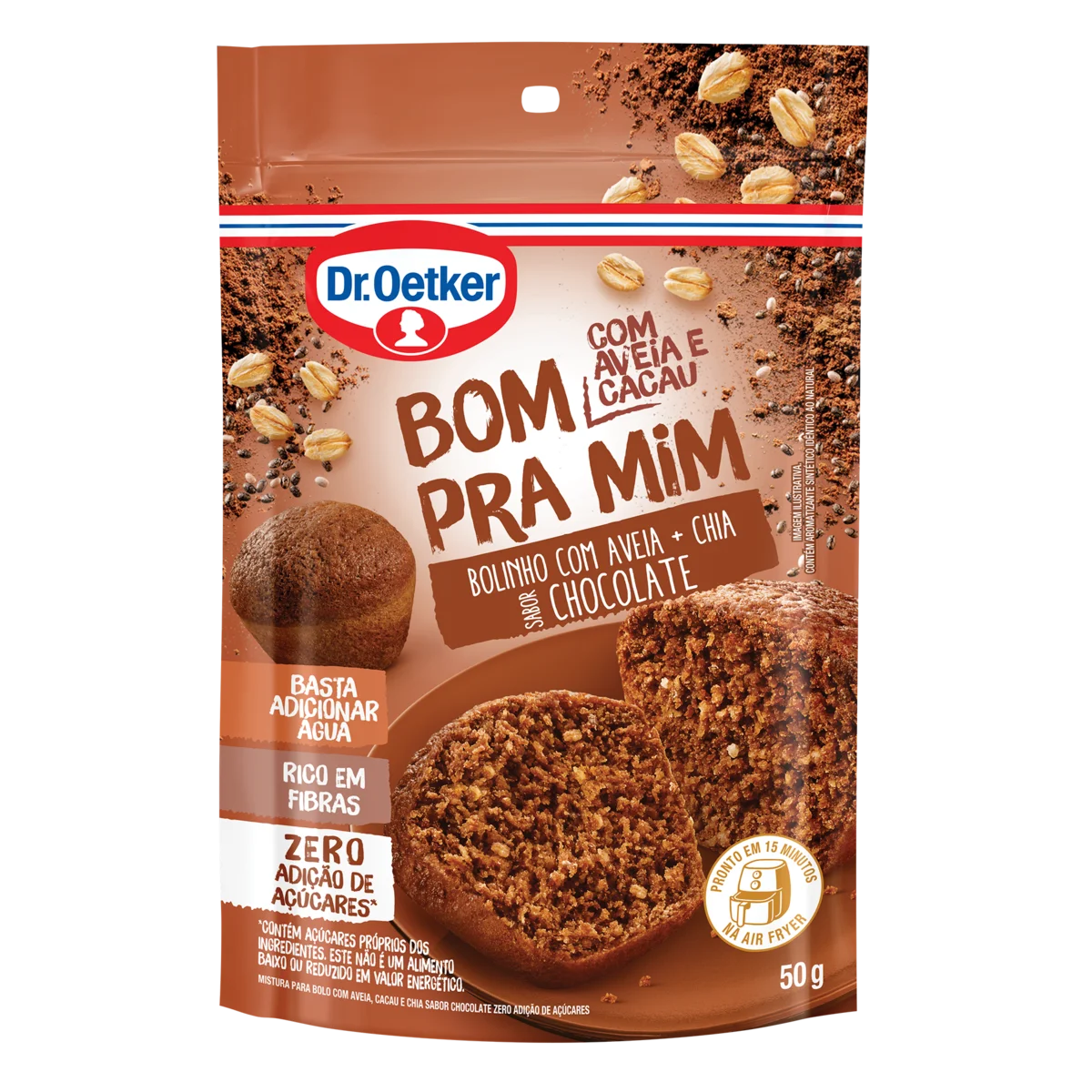 Mistura de Bolo DR OETKER Caneca Aveia + Chia com Chocolate Zero Adição de Açúcares 50g