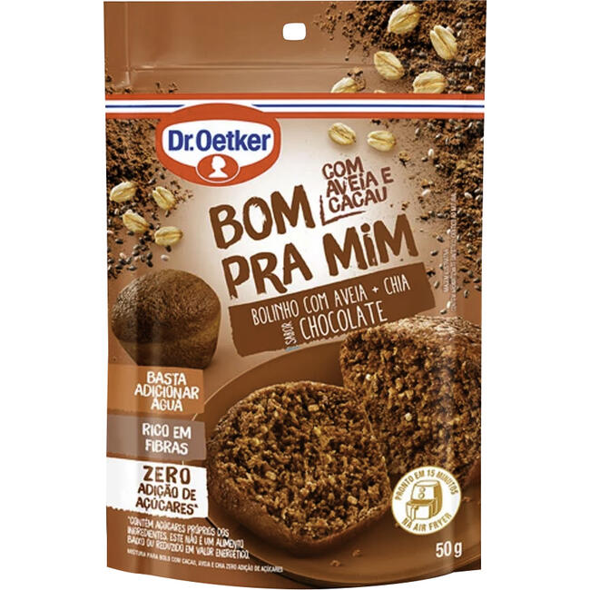 Mistura de Bolo DR OETKER Caneca Aveia + Chia com Chocolate Zero Adição de Açúcares 50g