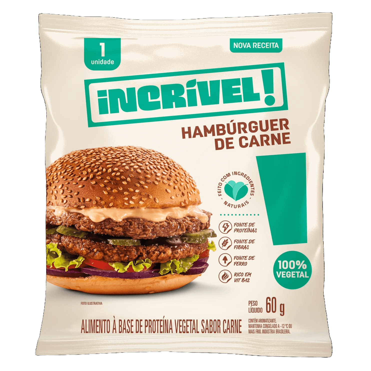 Hambúrguer Vegetal Carne Incrível! Pacote 60g