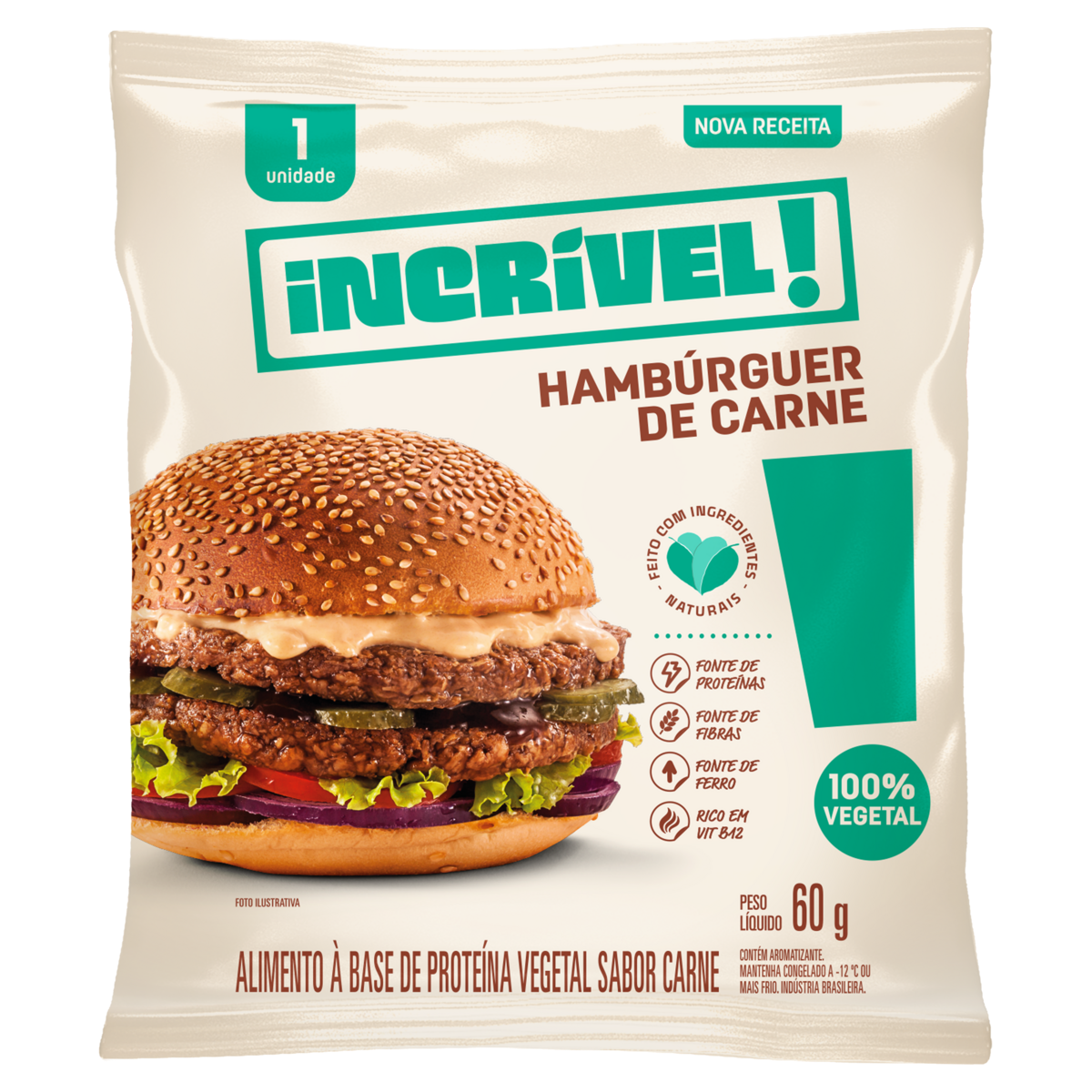 Hambúrguer Vegetal Carne Incrível! Pacote 60g