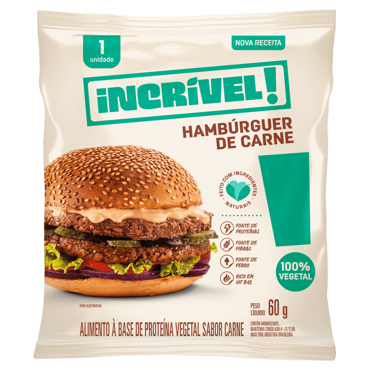 Hambúrguer Vegetal Carne Incrível! Pacote 60g
