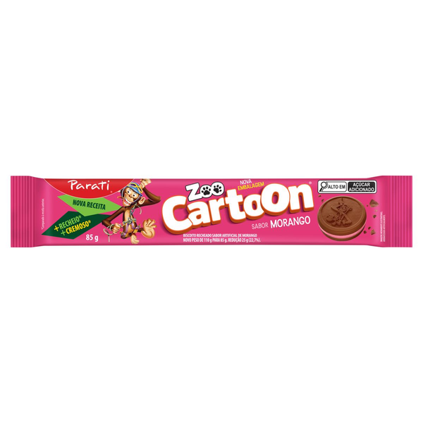 Biscoito Recheado Cartoon 85g - Morango