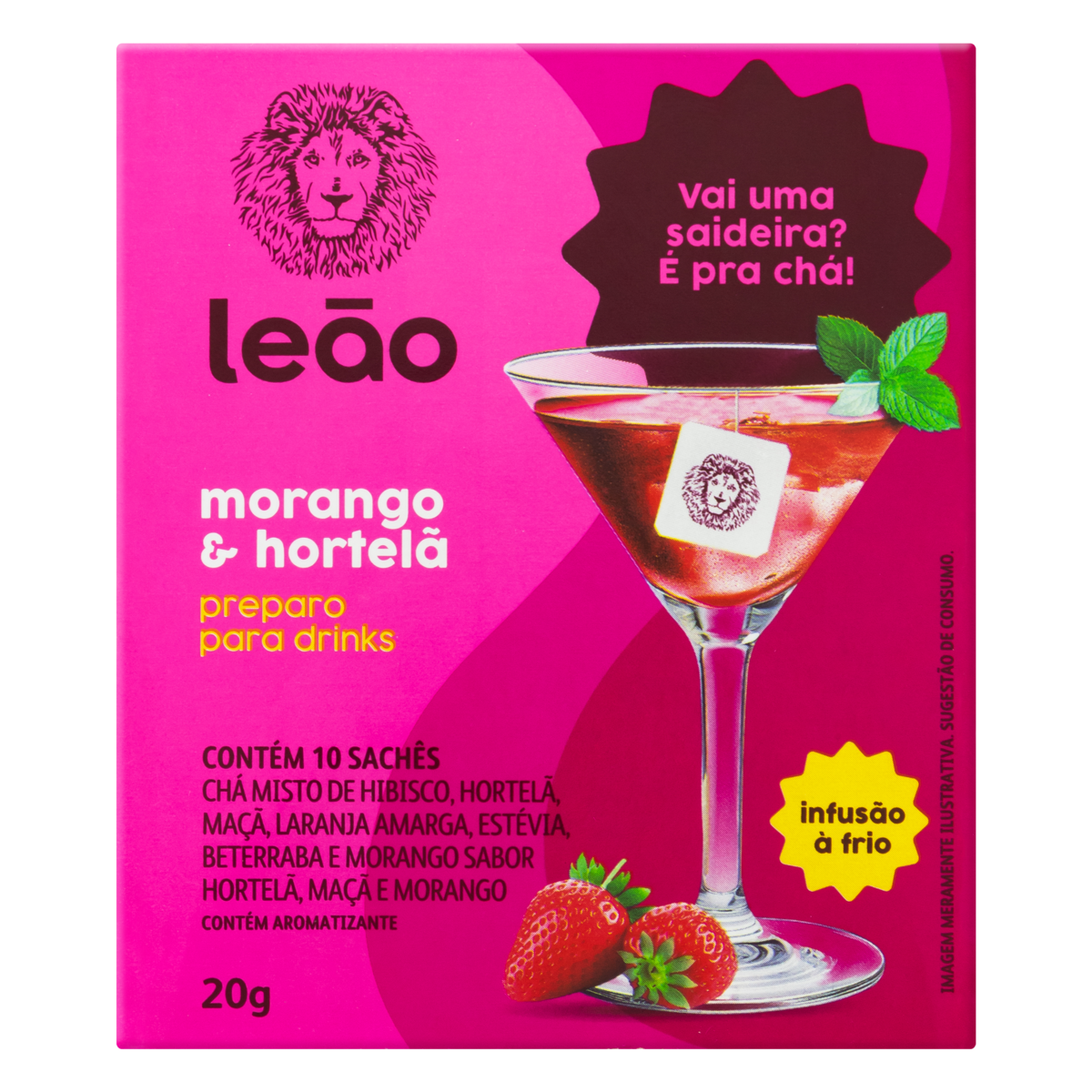 Chá Morango e Hortelã Leão Caixa 20g 10 Unidades