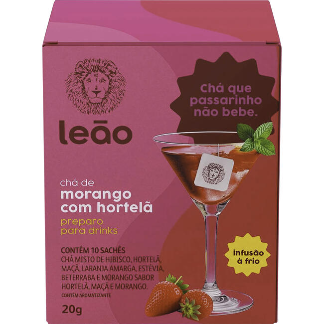 Chá Morango e Hortelã Leão Caixa 20g 10 Unidades