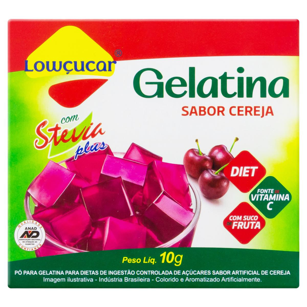 Gelatina Lowçucar 10g - Diet - Stevia - Cereja