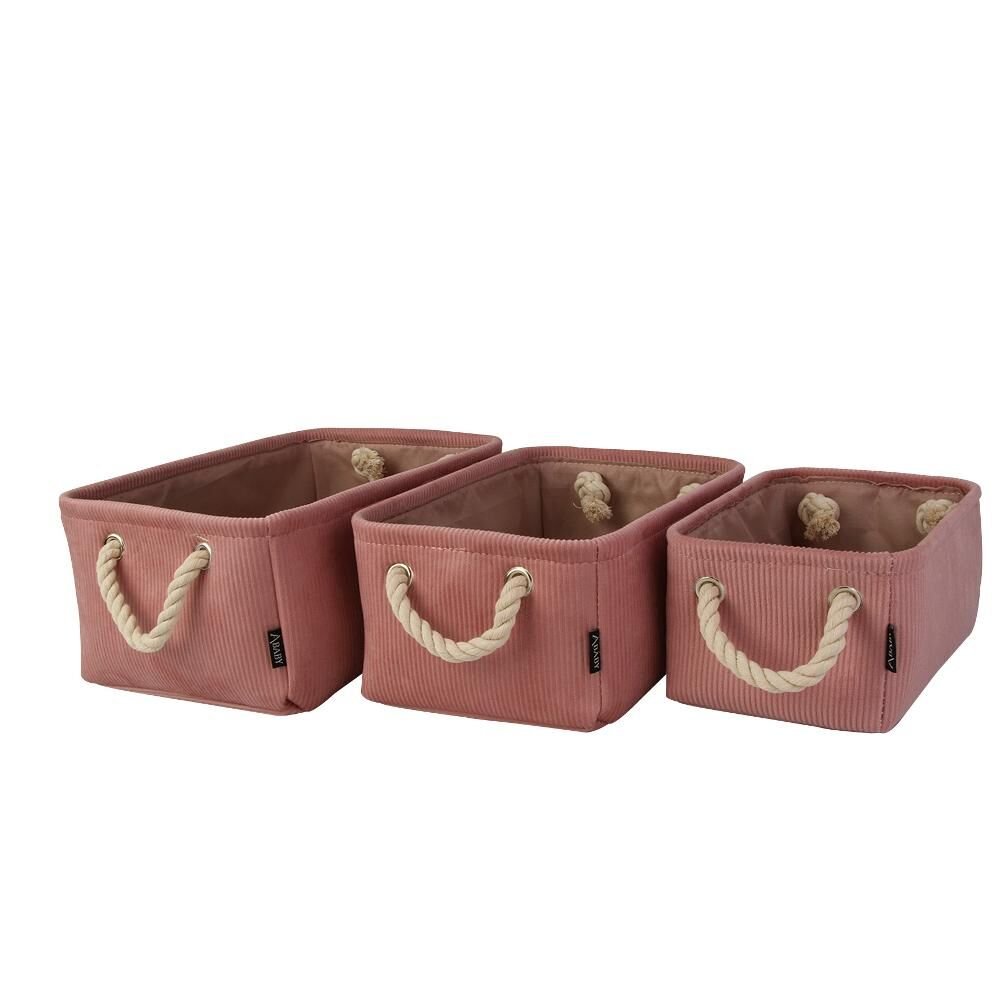 Conjunto De Cesto A\BABY Veludo Com Alça Quadrado Rosa Com 3 Peças