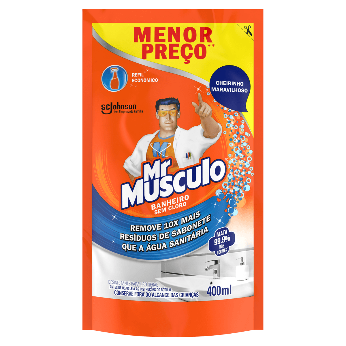 Desinfetante Banheiro Mr. Músculo Sachê 400ml Refil Econômico