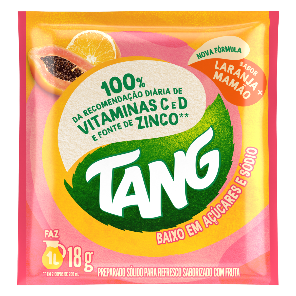 Refresco em pó Tang Laranja e Mamão 18g
