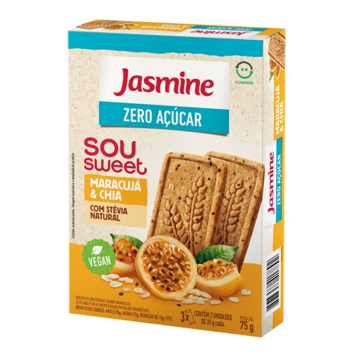 Biscoito Jasmine 75g - Zero Açúcar - Maracujá e Chia