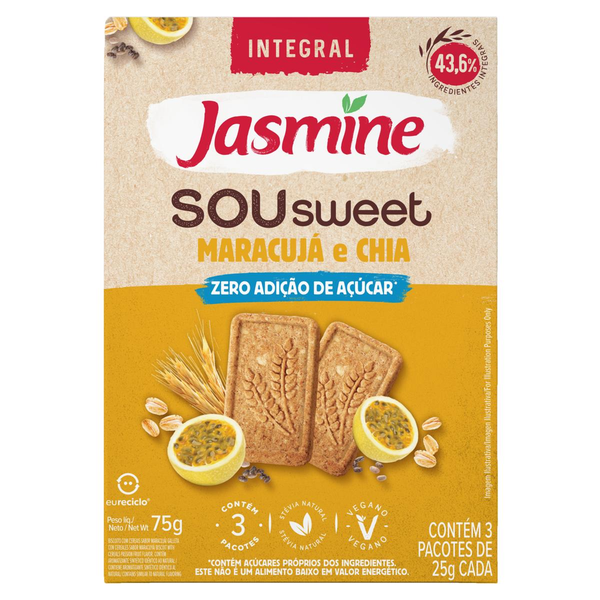 Biscoito Jasmine 75g - Zero Açúcar - Maracujá e Chia