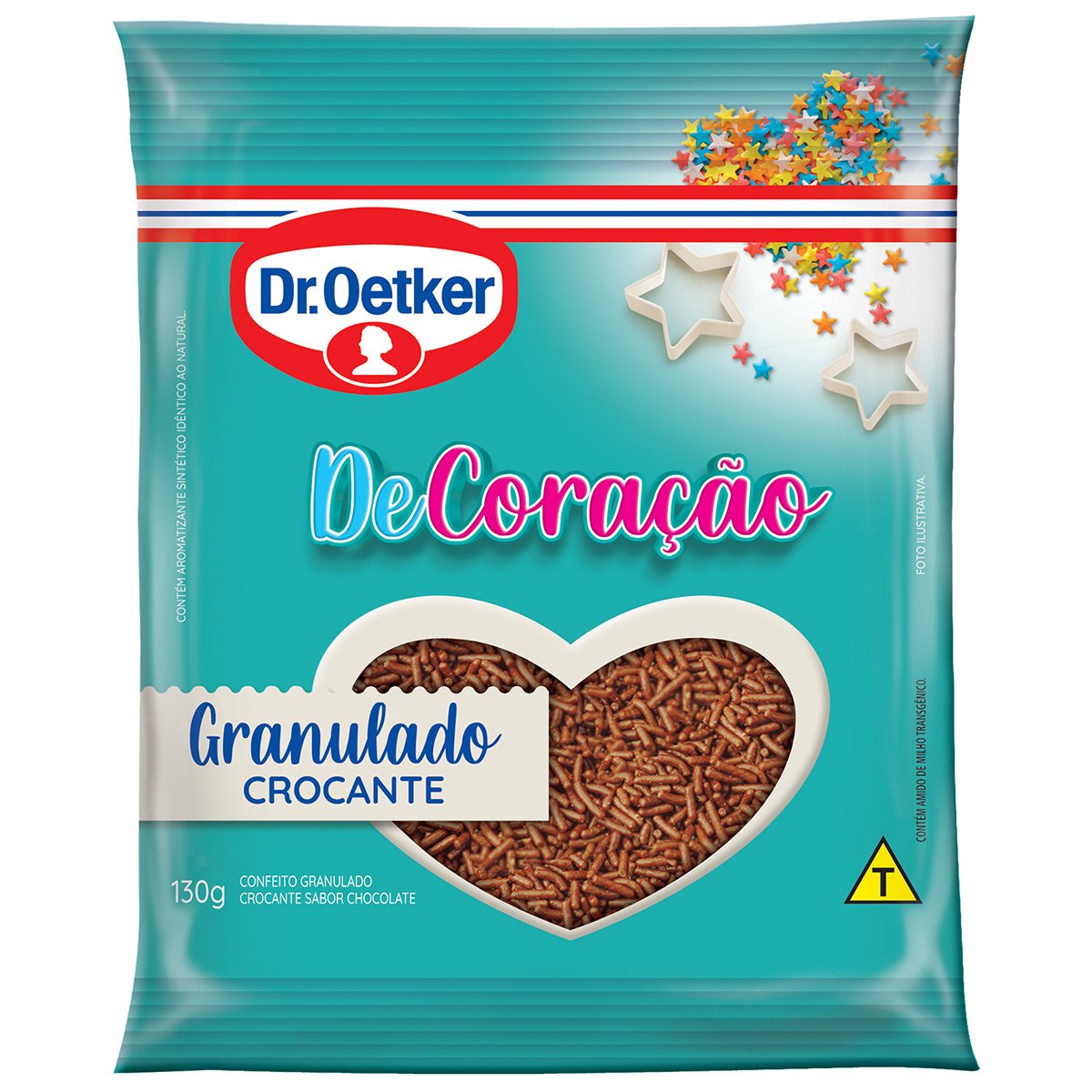 Dr. Oetker Confeito Granulado Crocante, Sabor Chocolate, Decoração e Finalização de Doces e Sobremesas, 130g