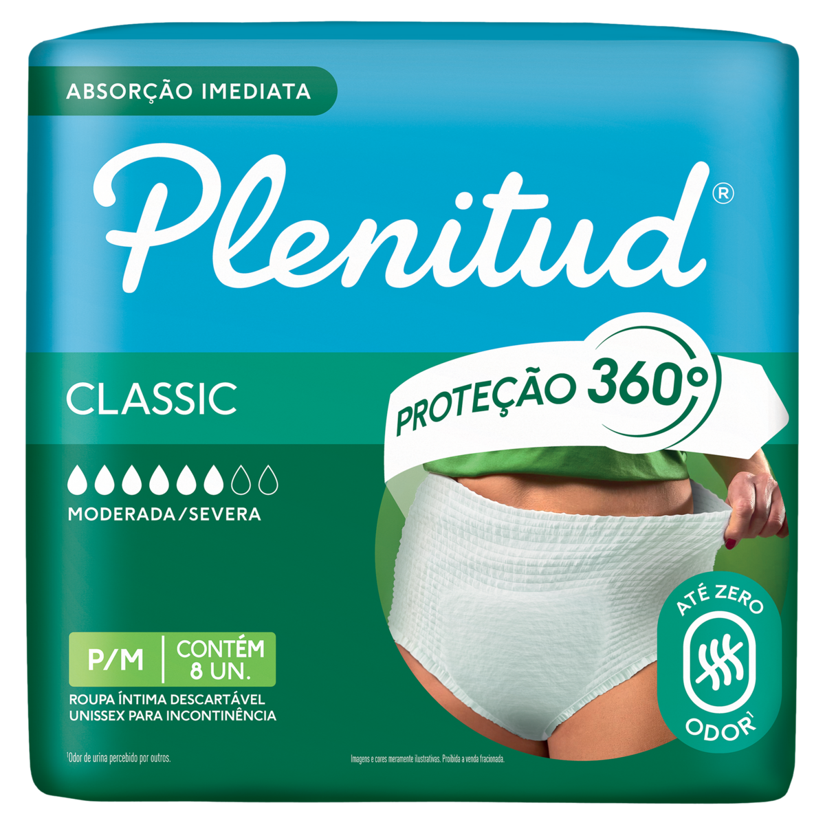 Roupa Íntima Descartável Unissex Plenitud Classic P/M Pacote 8 Unidades