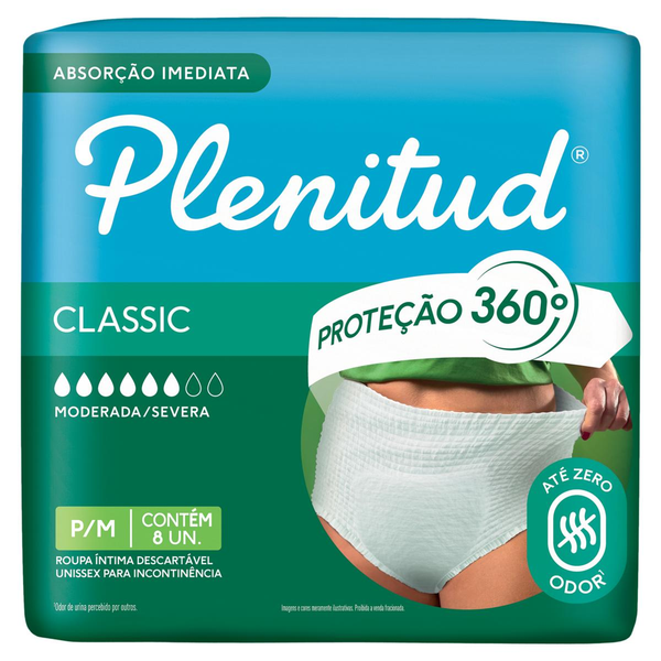 Roupa Íntima Descartável Unissex Plenitud Classic P/M Pacote 8 Unidades
