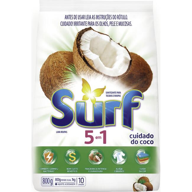Sanitizante em Pó Surf Cuidado do coco 800g