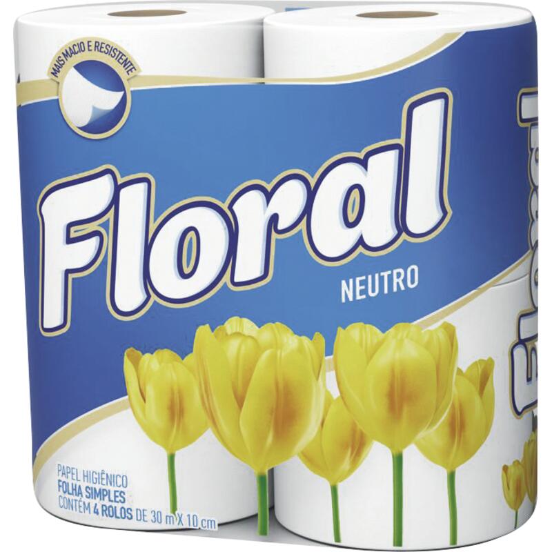 Papel Higiênico Floral Folha Simples - 30m 4 rolos