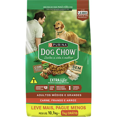 Ração DOG CHOW para Cães Adulto Raças Média e Grande Leve 10.1 Pague 9.1kg