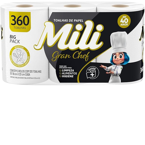 Toalha de Papel Mili Gran Chef 360 Folhas