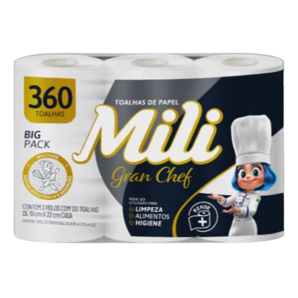 Toalha de Papel Mili Gran Chef 360 Folhas